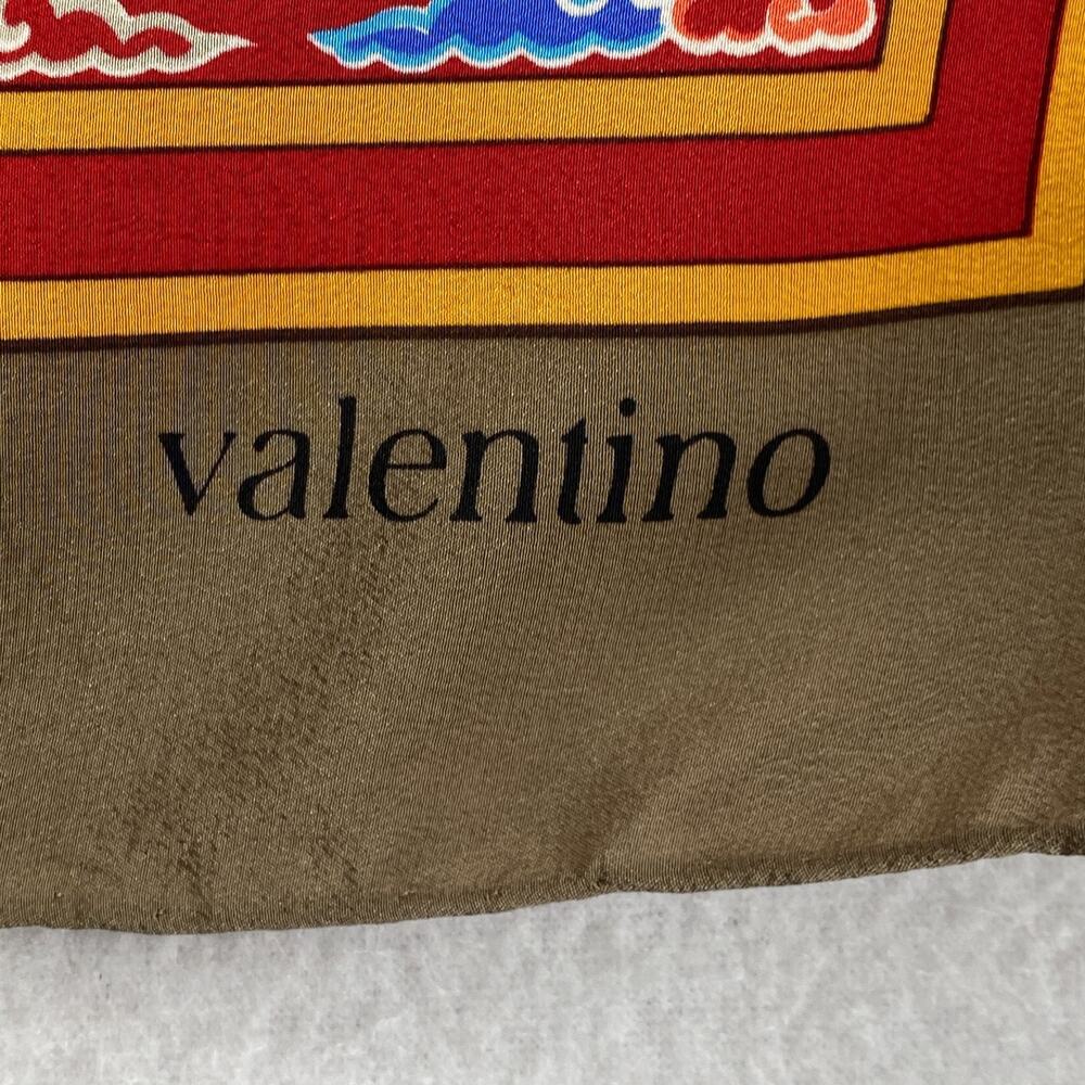 VALENTINO Scarf Silk Hand Rolled Persian Bandana Square Red Gold 31" x 33" VTG - Picture 5 of 12